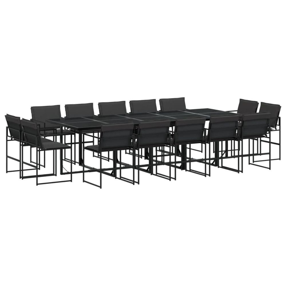 Ensemble à manger de jardin avec coussins 15 pcs noir textilène