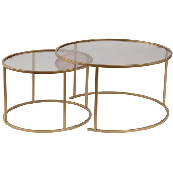 Ensemble de 2 tables gigognes rondes en métal et verre auruma