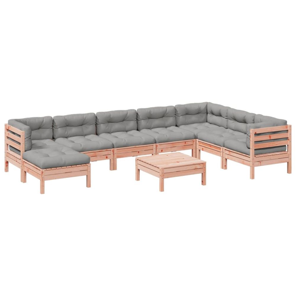 Salon de jardin 9 pcs et coussins bois massif sapin de douglas