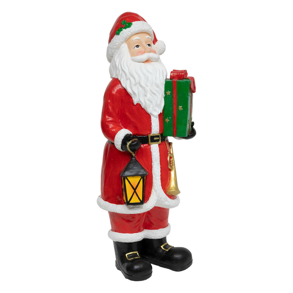 Grand père noël traditionnel rouge et blanc avec lanterne et paquet cadeau h 106 cm