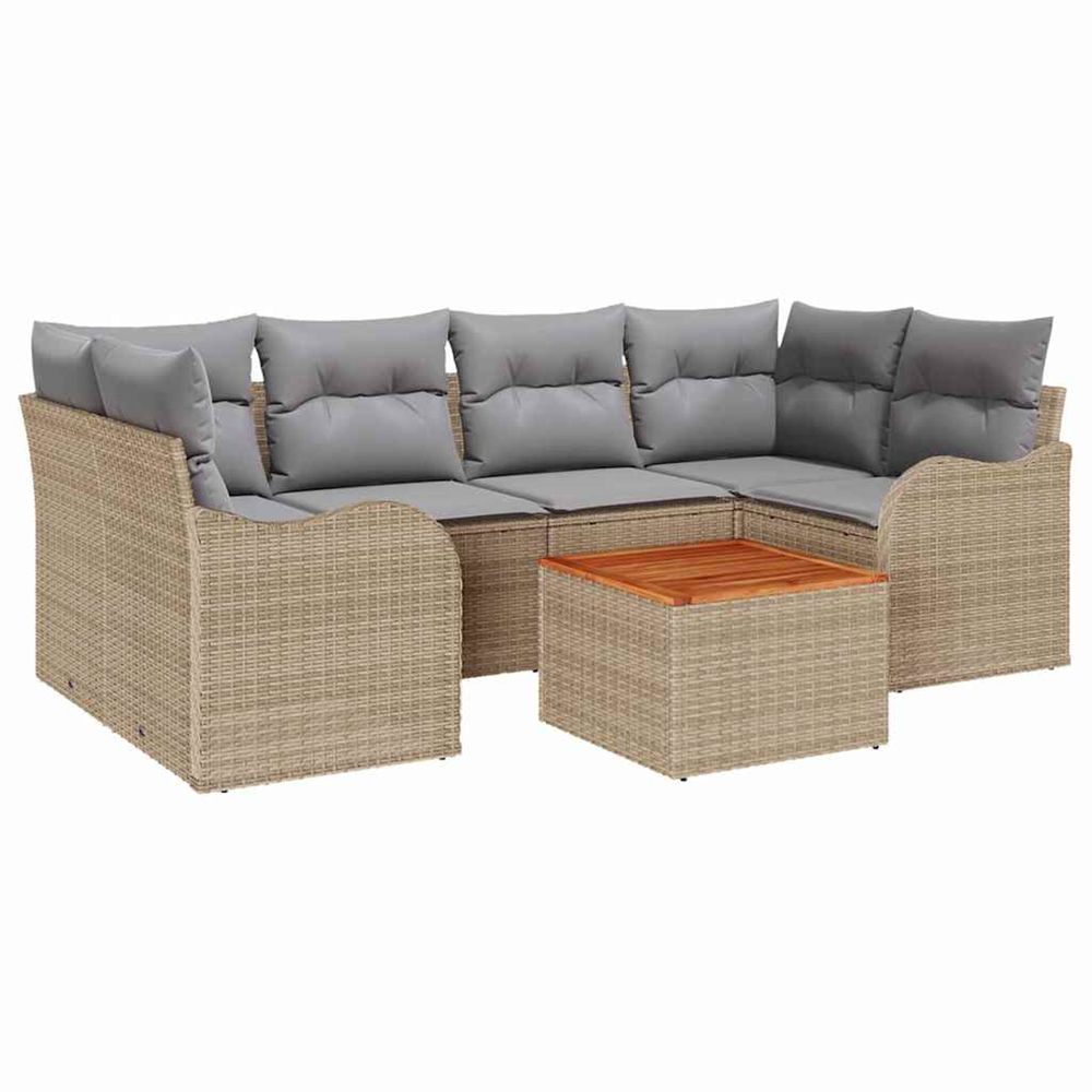 Ensemble de canapé de jardin 7 pc beige et gris clair polyrotin