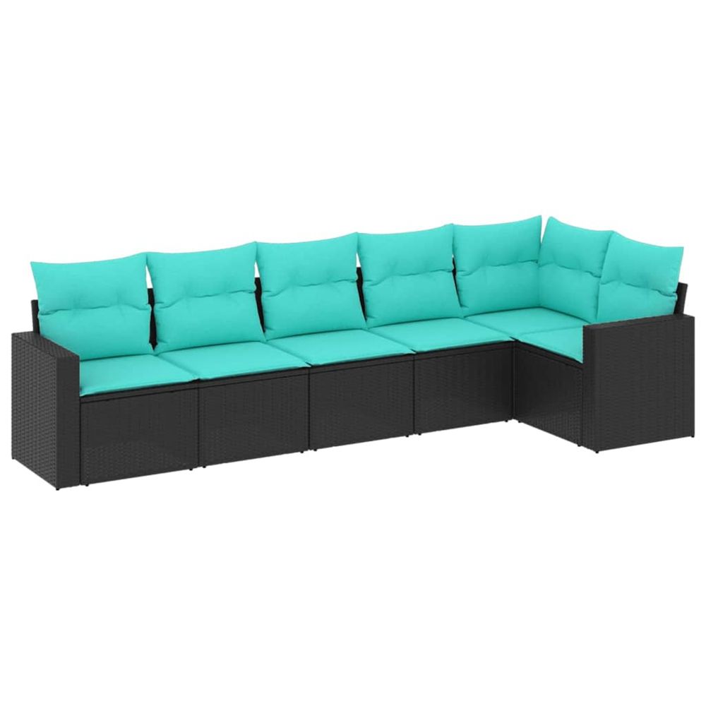 Salon de jardin 6 pcs avec coussins noir résine tressée