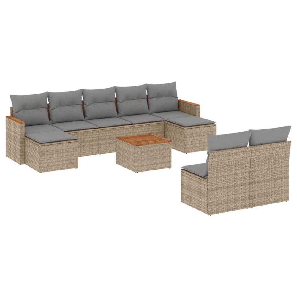 Salon de jardin et coussins 10 pcs mélange beige résine tressée