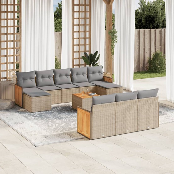 Salon de jardin 11 pcs avec coussins beige résine tressée