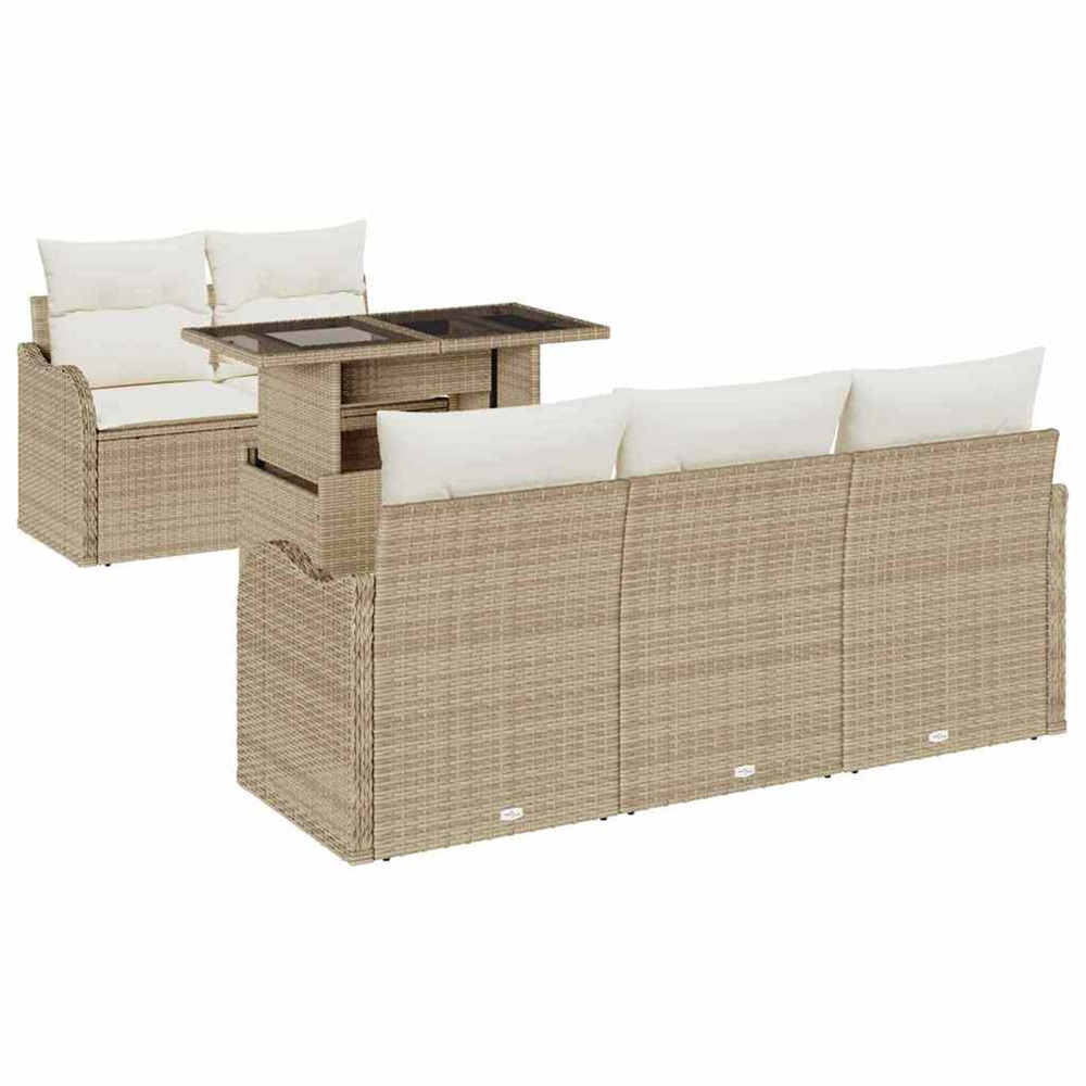 Ensemble de canapé de jardin 6 pcs beige poly rattan