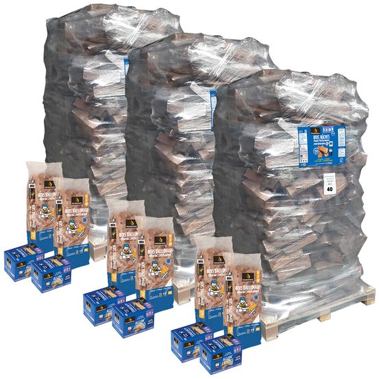 Bois de chauffage haute performance, lot de 3 ballots de 2 000 dm3 - bûches de 40cm + allumage offerts