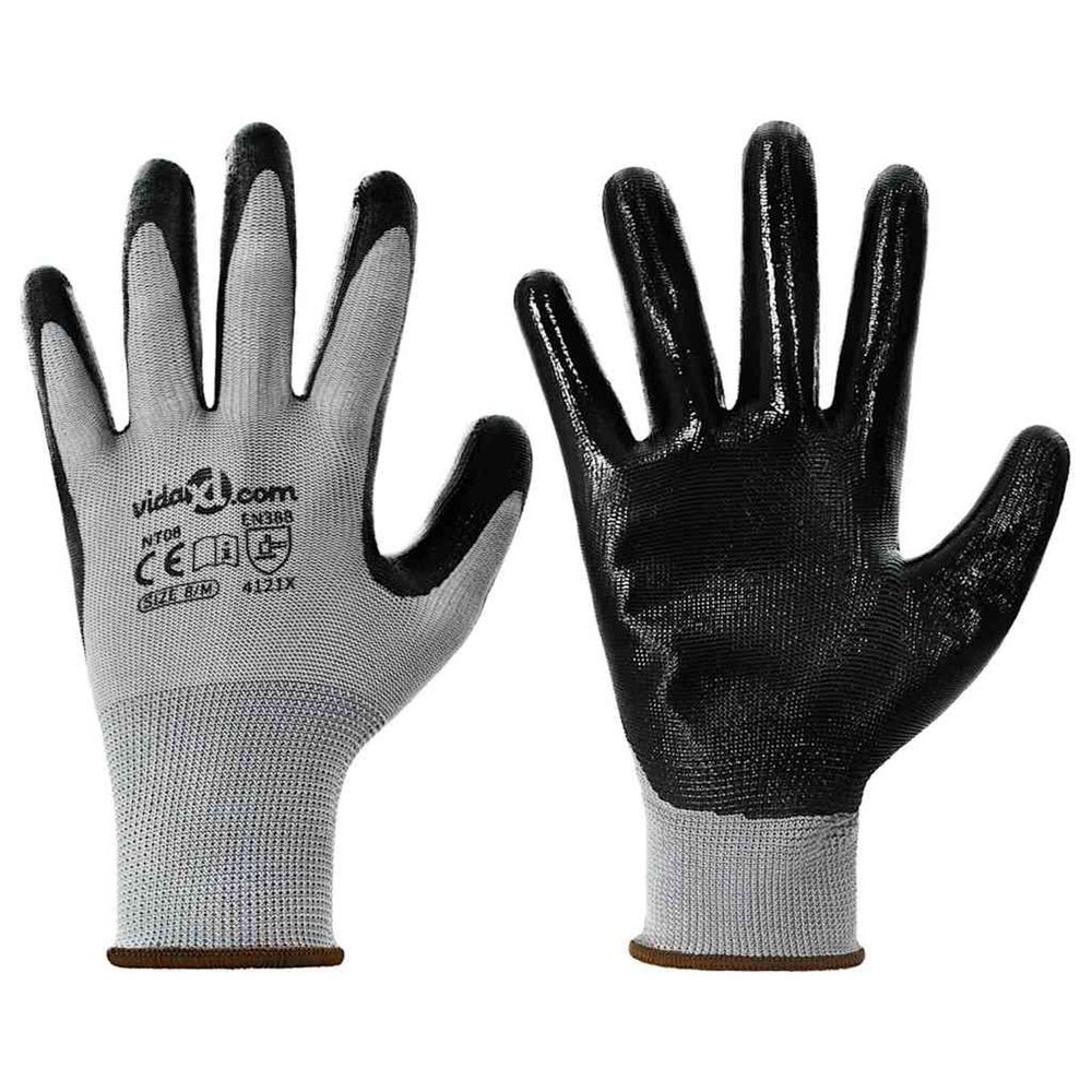 Gants de travail 12 pièces gris et noir 8 / m polyester