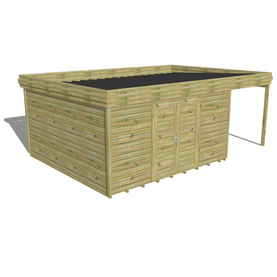 Abri de jardin bois pin traité autoclave 27mm - 6,34x4,34m / 28m2 - bac acier - plancher bois