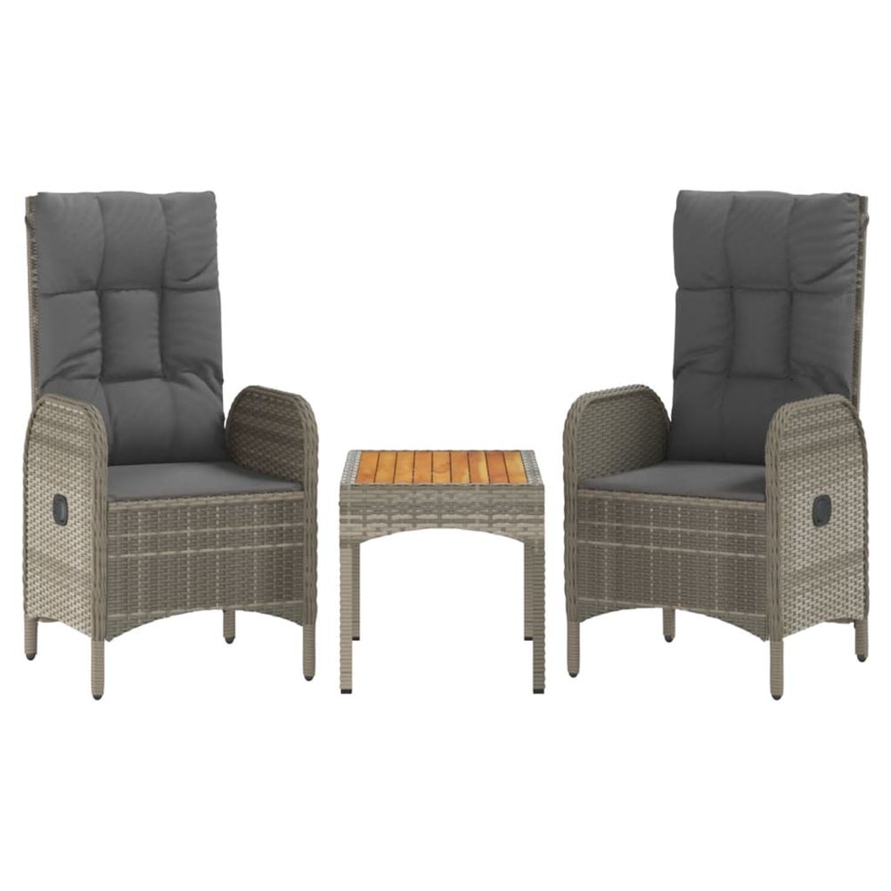 Salon de jardin 3 pcs avec coussins gris résine tressée