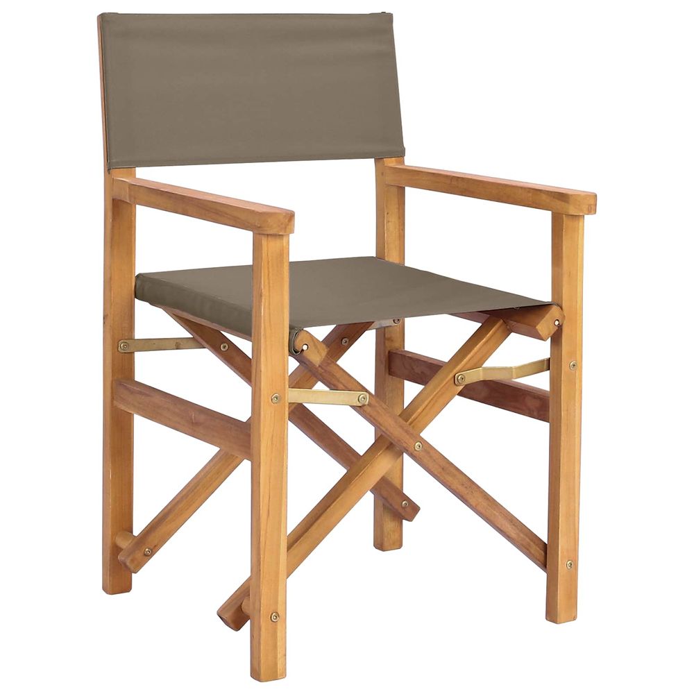 Chaise de directeur marron et taupe bois de teck massif