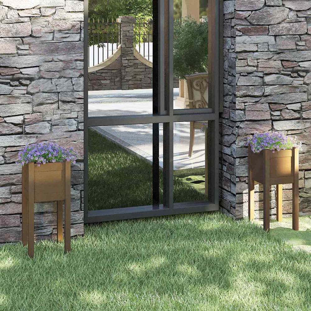 Lot de 2 jardinières hautes pin massif pour extérieur marron miel 70cm
