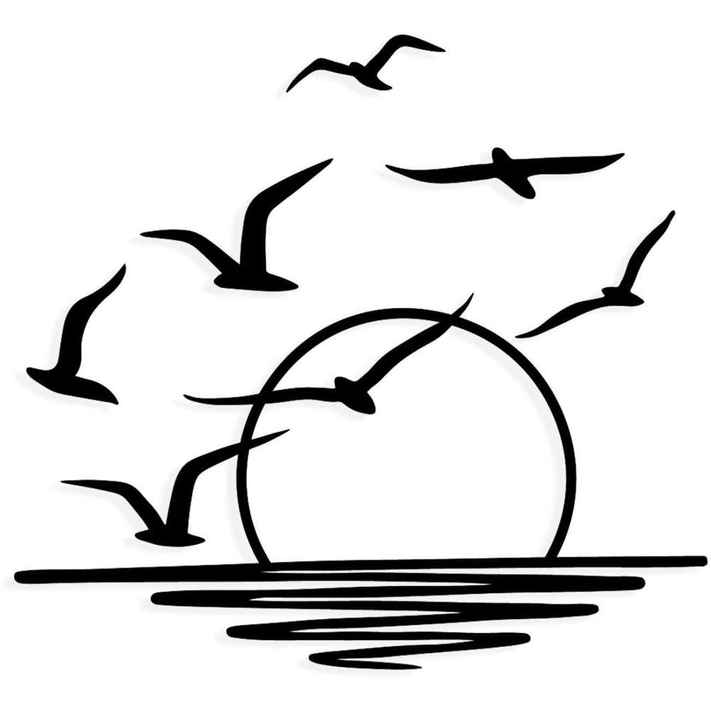 Décoration murale en métal nature coucher de soleil avec oiseaux