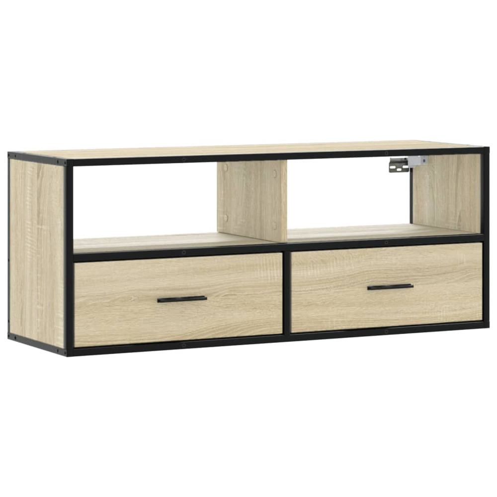 Meuble tv chêne sonoma 100x31x39,5cm bois d'ingénierie et métal