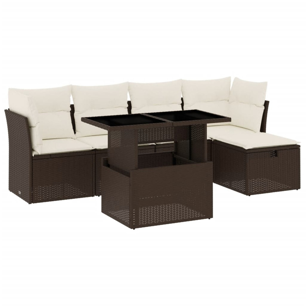 Salon de jardin avec coussins 6 pcs marron résine tressée