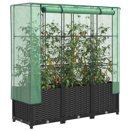 Potager sur pieds avec couverture de serre amovible polypropylène aspect rotin et zip ventilation noir 120 cm