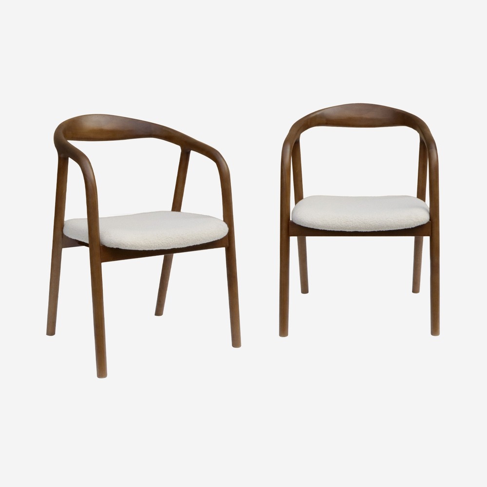 Lot de 2 fauteuils bois d'hévéa, assise bouclette vintage - l 55 x p 57 x h 79cm - sara