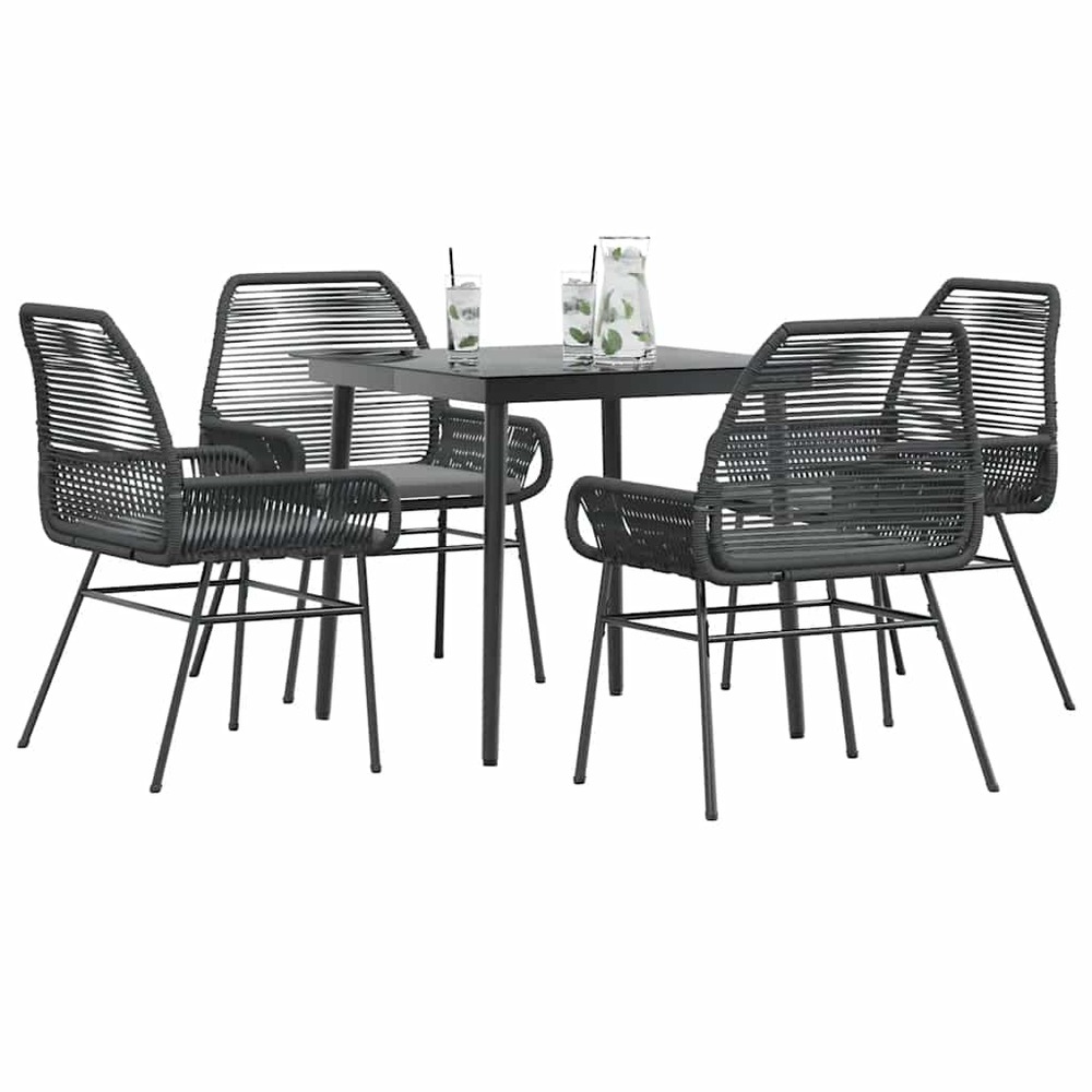Ensemble à manger de jardin et coussins 5 pcs noir rotin verre