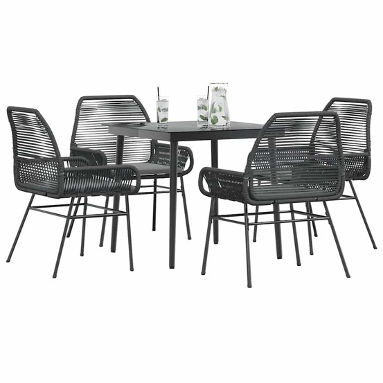 Ensemble à manger de jardin et coussins 5 pcs noir rotin verre