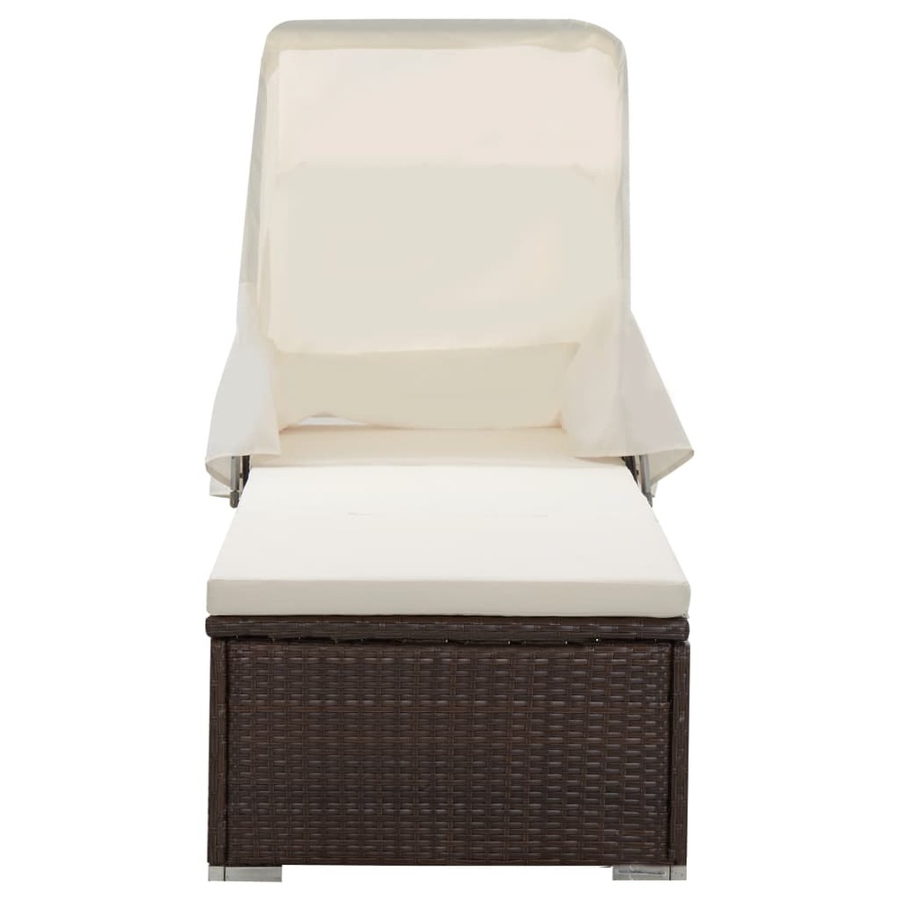 Chaise longue avec auvent et coussin résine tressée marron