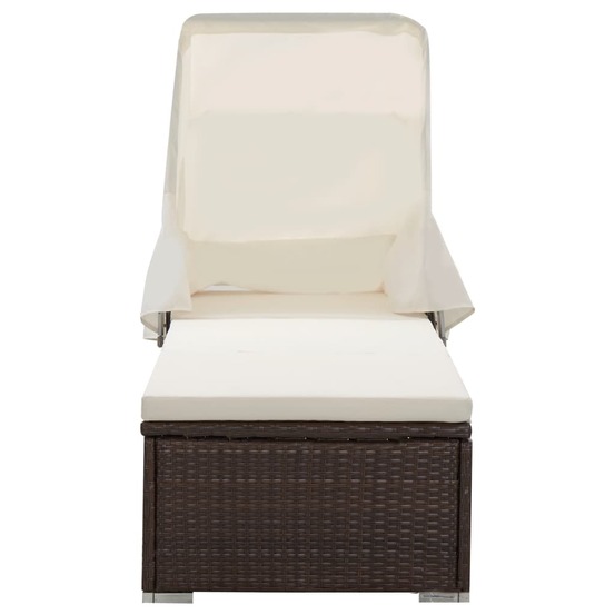 Chaise longue avec auvent et coussin résine tressée marron