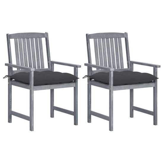 Chaises de jardin et coussins lot de 2 gris bois acacia massif