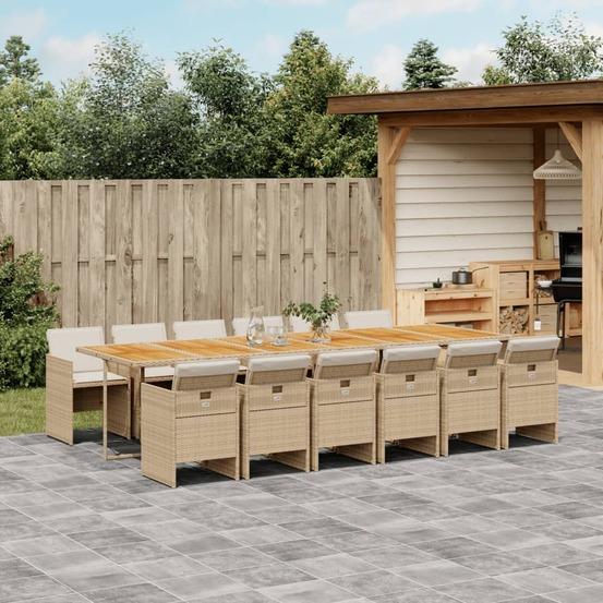 Ensemble à manger de jardin et coussins 13 pcs beige