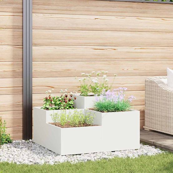 Jardinière carrée en acier pour jardin terrasse blanc 80x80x48 cm