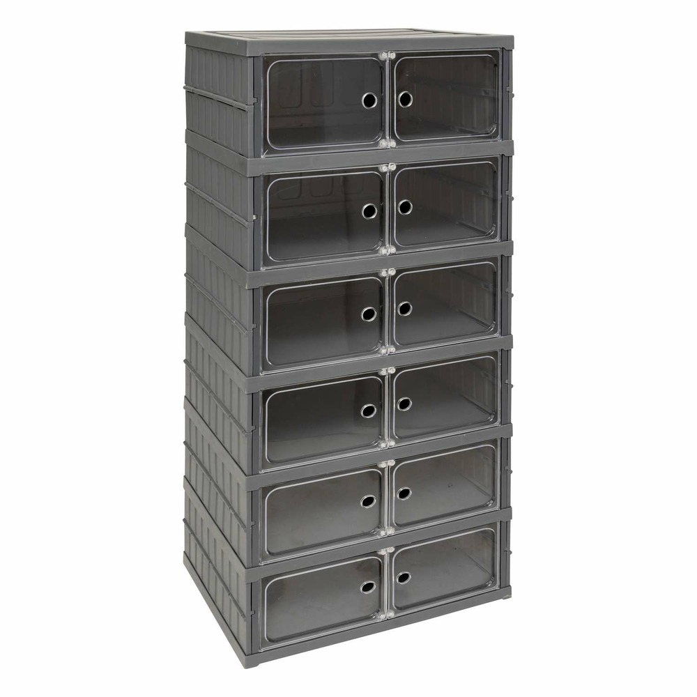 Tour de rangement pliable avec 6 étages en plastique - gris