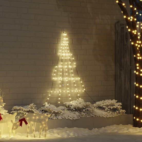 Arbre de noël led en métal avec piquets pour jardin blanc chaud 180 cm