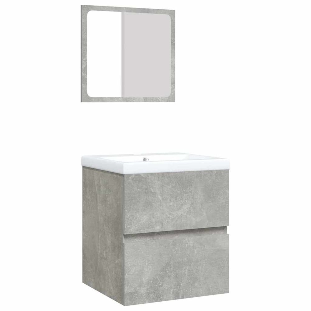 Armoire lavabo de salle de bain et bassin et miroir gris béton
