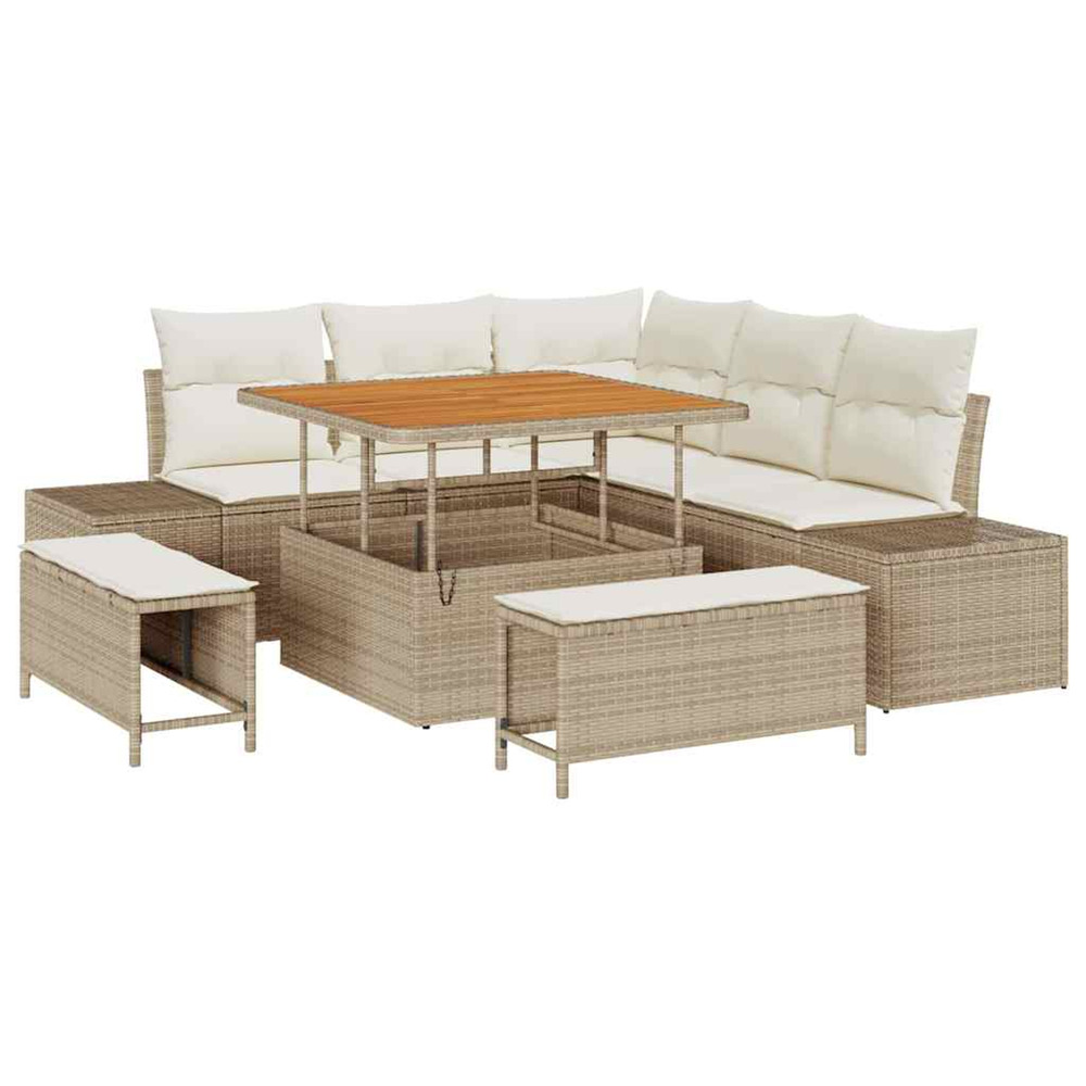 Ensemble de canapé de jardin 8 pcs beige poly rotin