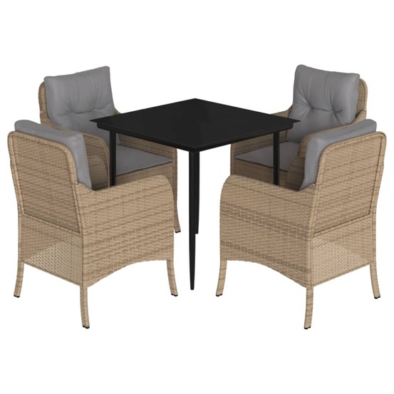 Ensemble à manger de jardin avec coussins 5pcs beige poly rotin