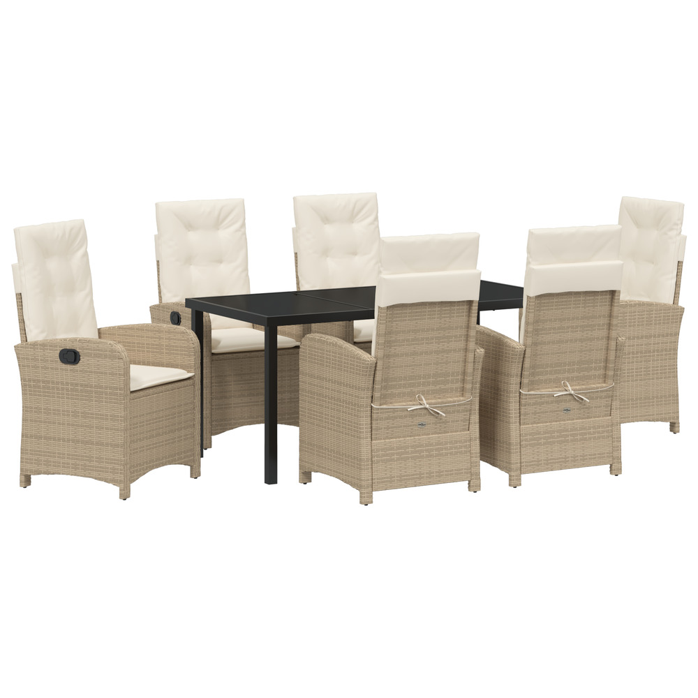 Ensemble de salle à manger de jardin 7 pièces avec coussins beige poly rattan