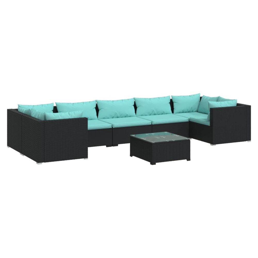 Salon de jardin 8 pcs avec coussins résine tressée noir
