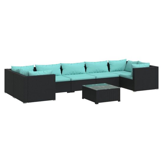 Salon de jardin 8 pcs avec coussins résine tressée noir