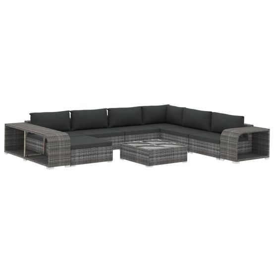 Salon de jardin 10 pcs avec coussins résine tressée gris