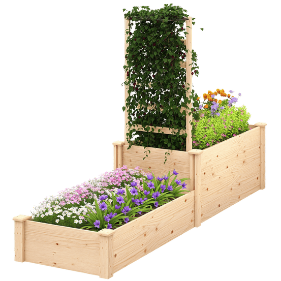 Jardinière double en bois avec treillis pour plantes grimpantes fond ouvert 222 cm naturel
