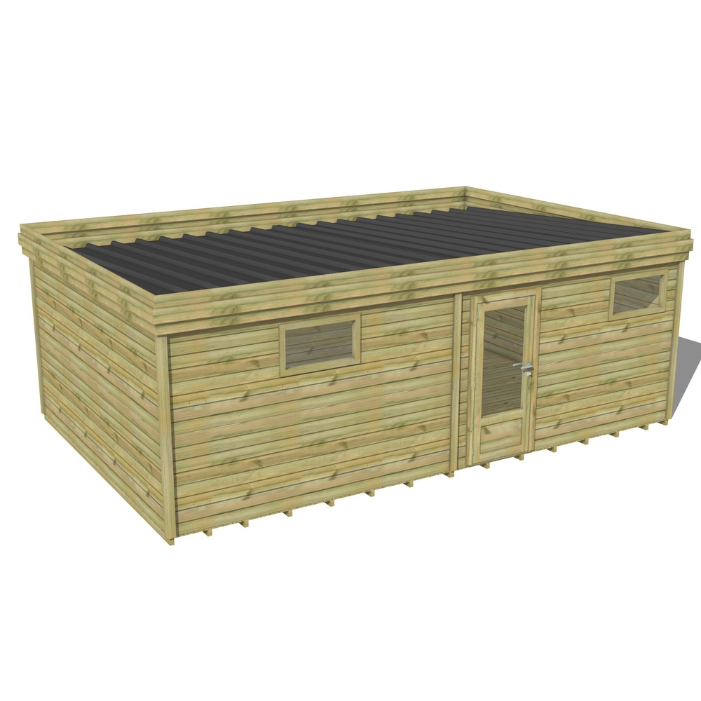 Abri de jardin bois pin traité autoclave 27mm - 7,29x4,34m / 32m2 - bac acier - plancher bois