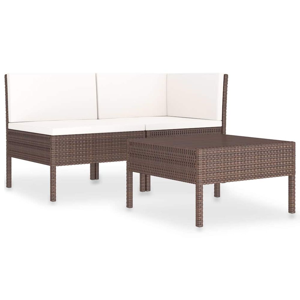 Salon de jardin 3 pcs avec coussins résine tressée marron