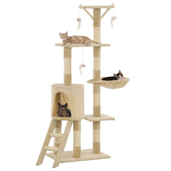 Arbre à chat multi-niveaux 138 cm avec griffoir sisal et niche pour chat beige