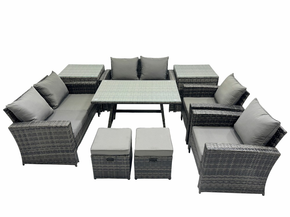 9 pièces ensemble de canapé en rotin extérieur avec 2 petits tabourets 2 tables d'appoint gris foncé mixte