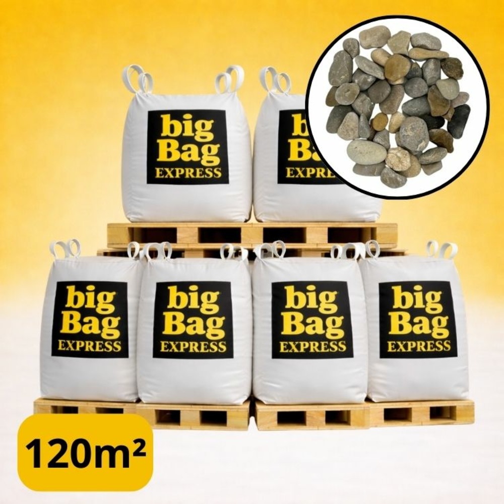 Pack 6 x big bag de +/- 1,5t ≃ 120m² galet roulé lavé gris silico-calcaire ø 10/20 mm - livraison premium