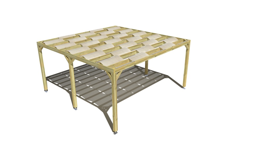 Pergola bois • 5m x 5m • indépendante • sens largeur • voilage semi-transparent inclus • livraison comprise