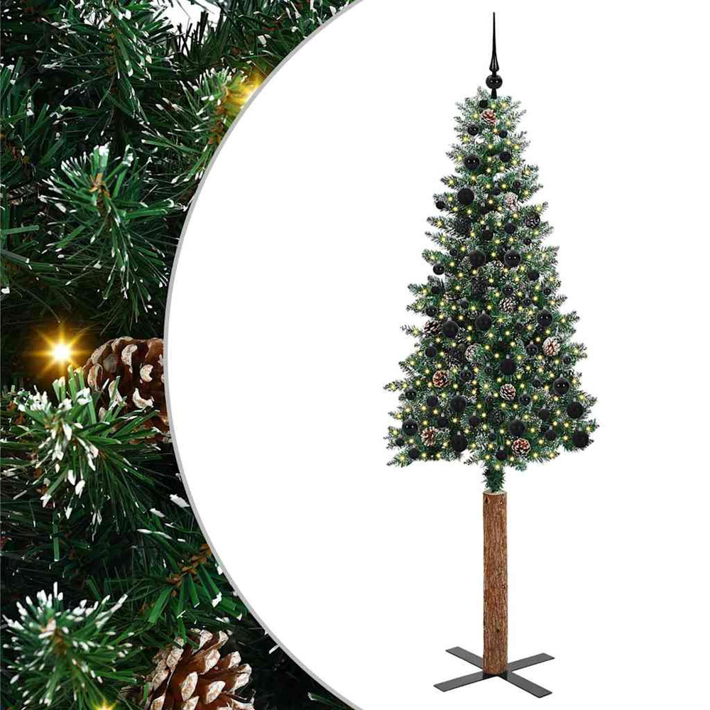 Sapin de noël mince vert 210 cm pvc et bois de pin massif