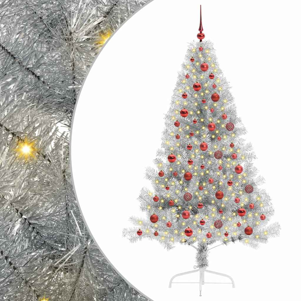 Sapin de noël artificiel pré-éclairé argent 180 cm pet