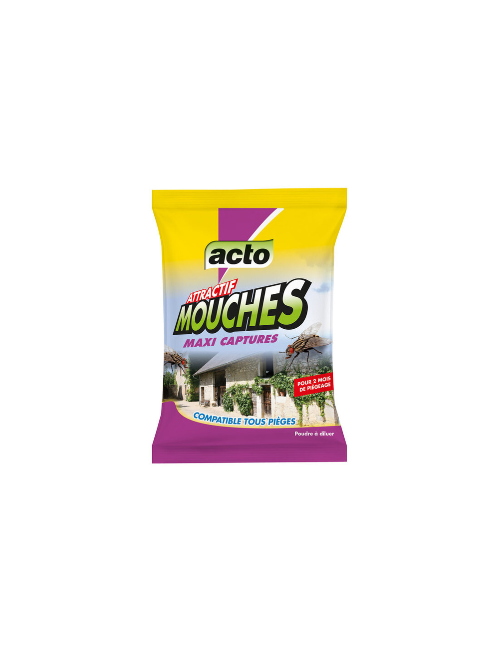 Attractif mouches acto 125g : recharge poudre pour piégeage massif