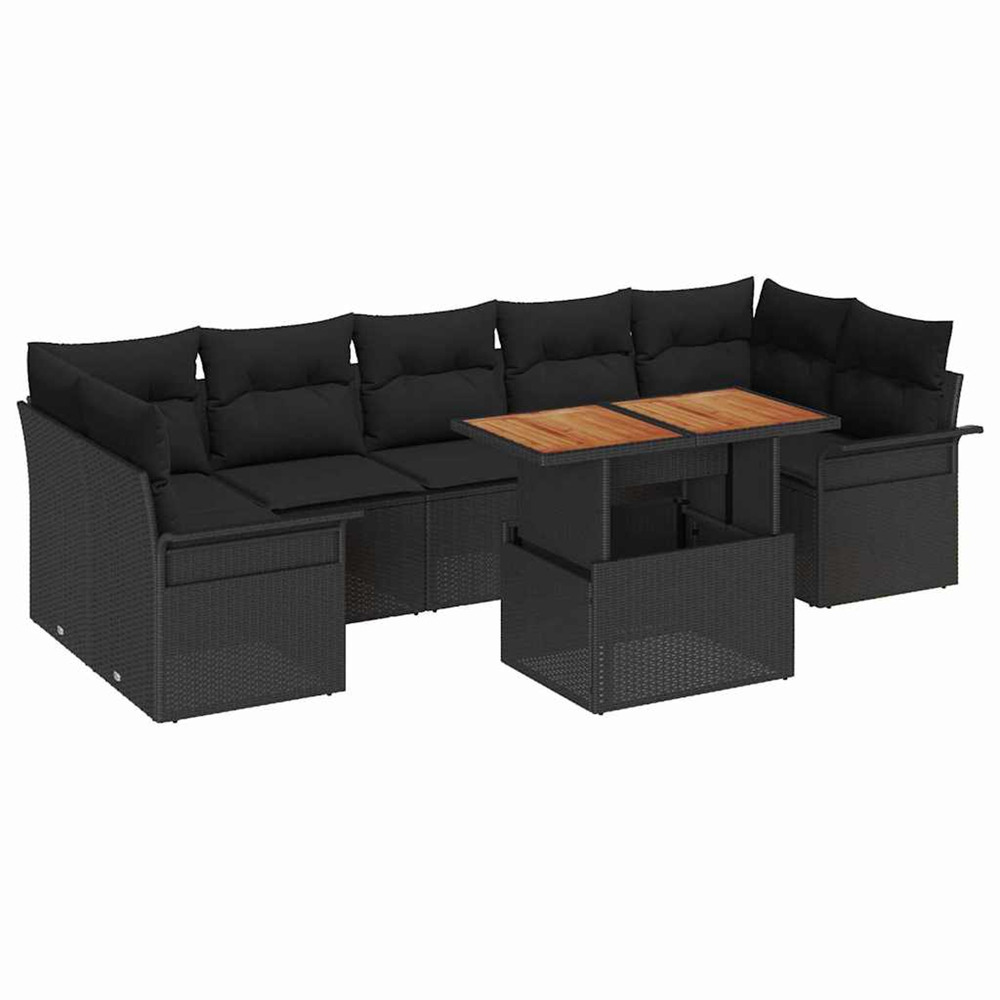 Ensemble de canapé de jardin 8 pcs noir poly rotin