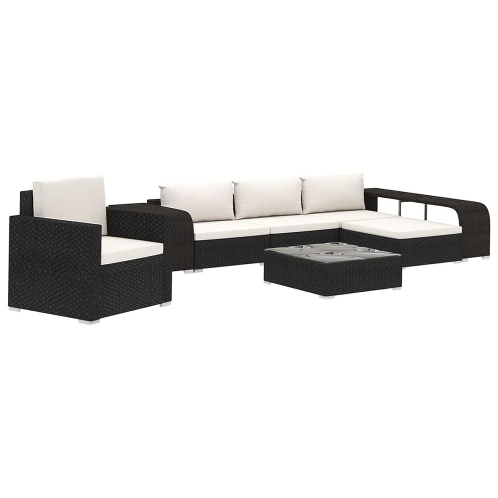 Salon de jardin 8 pcs avec coussins résine tressée noir