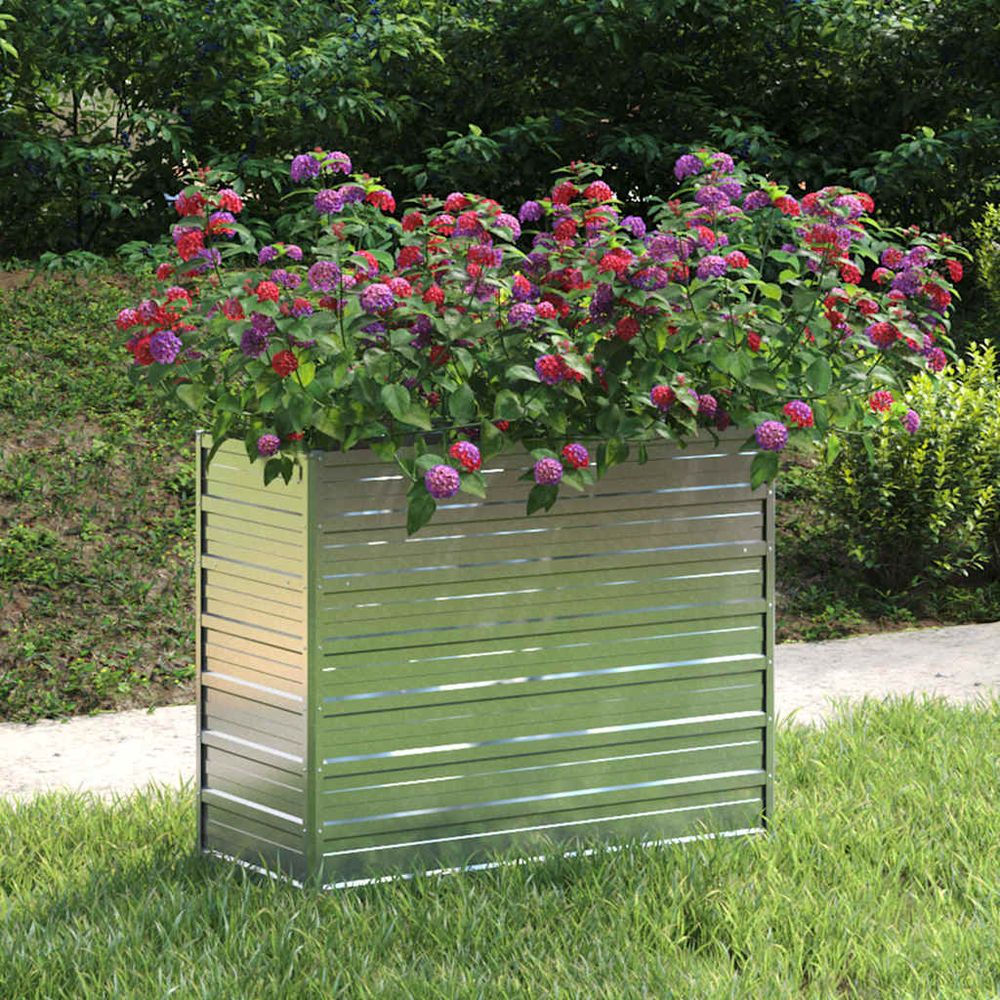 Carré potager surélevé acier galvanisé jardin terrasse argenté 100x40x77cm