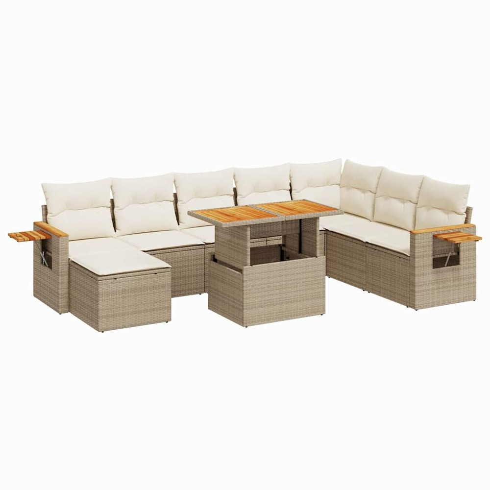 Salon de jardin avec coussins 9 pcs beige résine tressée acacia
